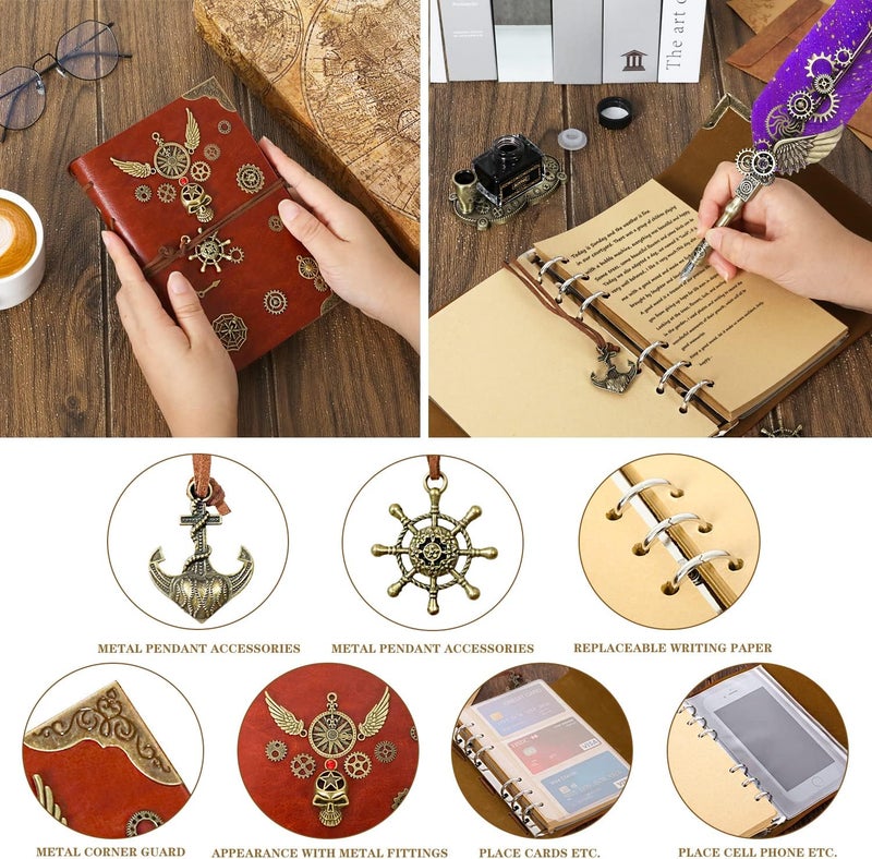 AIYNC Feather Pen Ink Set With Quill Pen, Notebook, 5 Replaceable Nibs, Seal Stamp, Spoon, Wax Beads, White Wax, Pen Holder, Cup, Envelope, Letter Paper, Envelope Tool (Purple) - Image 4